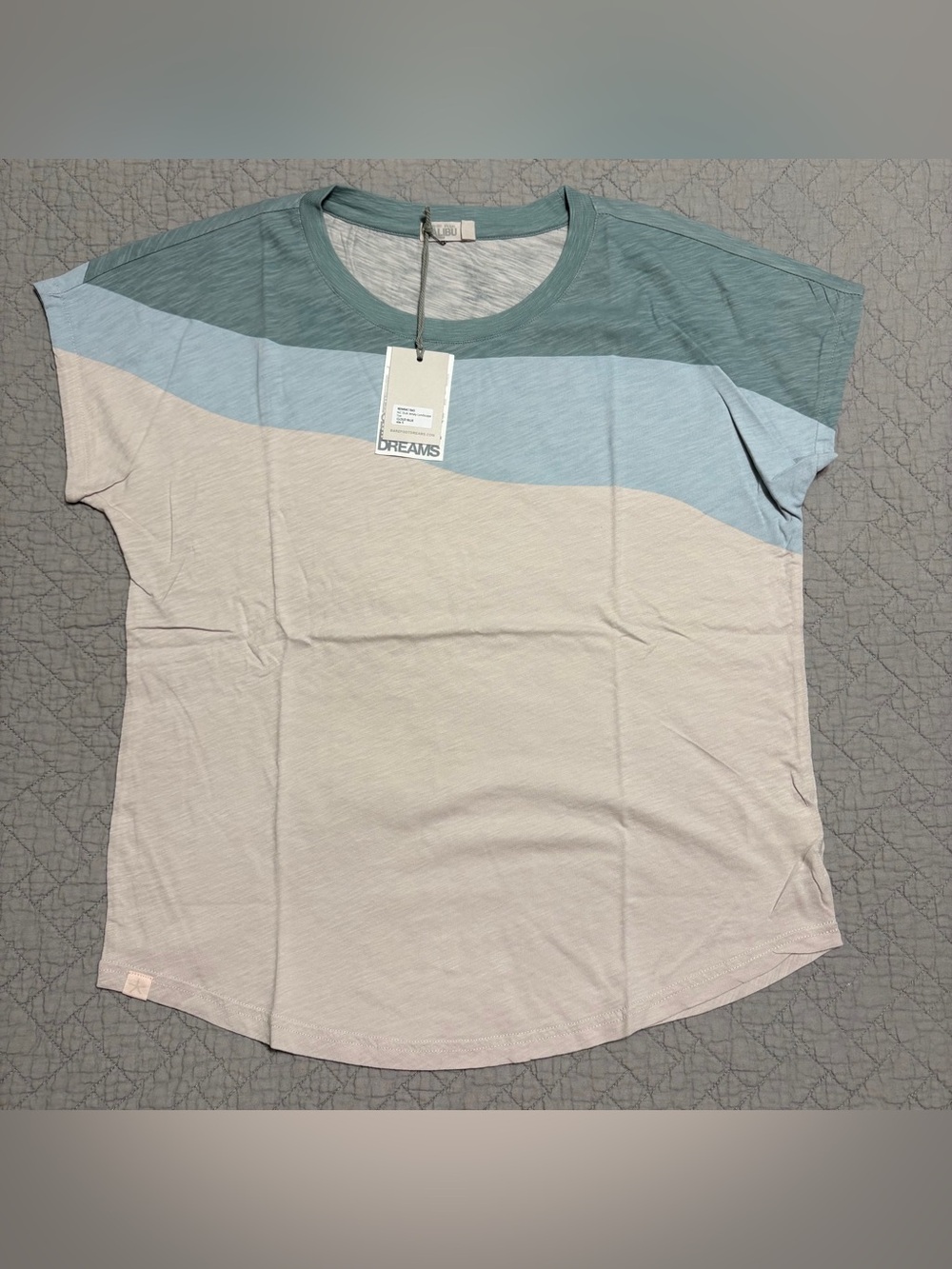 Barefoot Dreams Malibu Collection Colorblock Slub Cotton T-Shirt Blue Green S